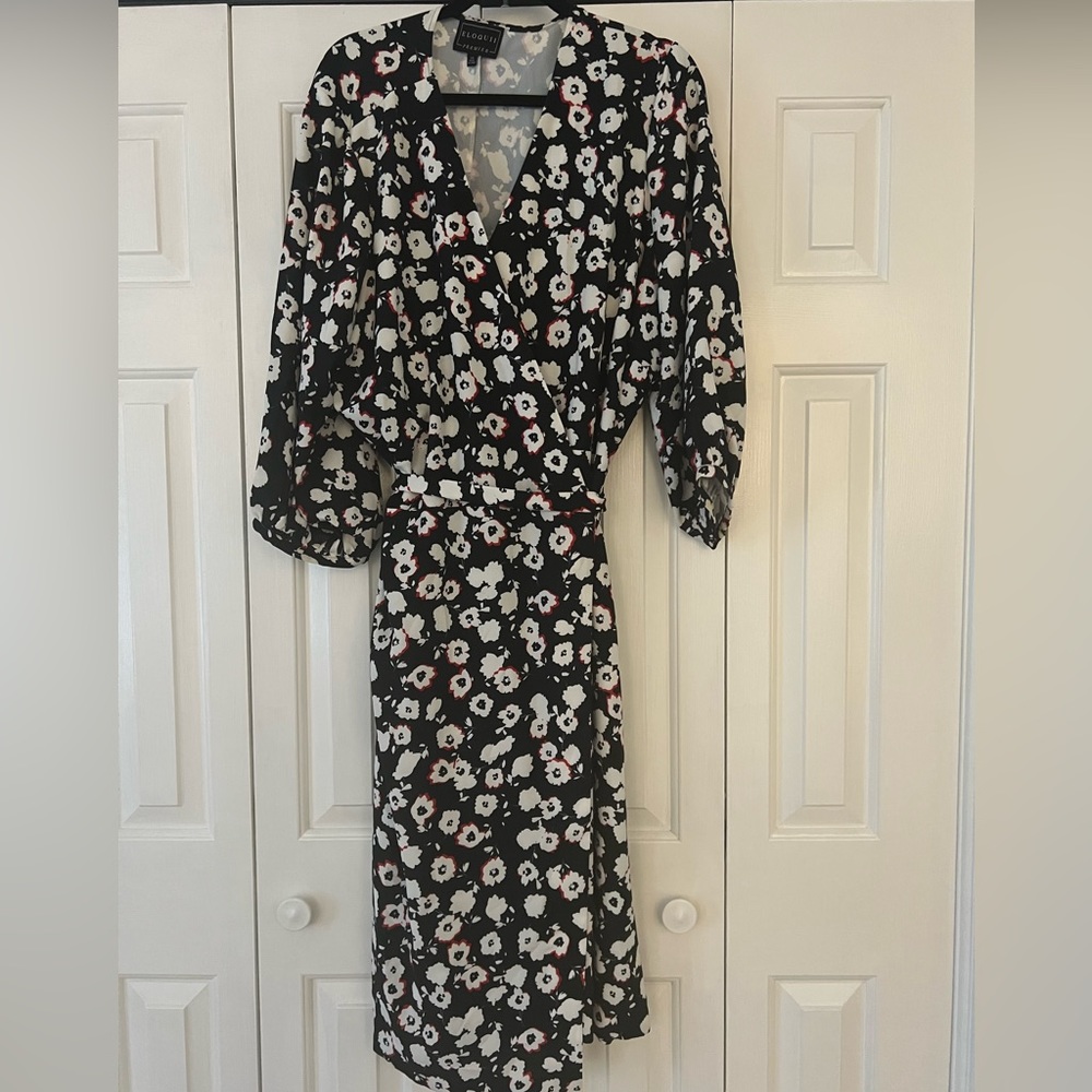 Eloquii Premier Plus Size Floral Midi Wrap Dress